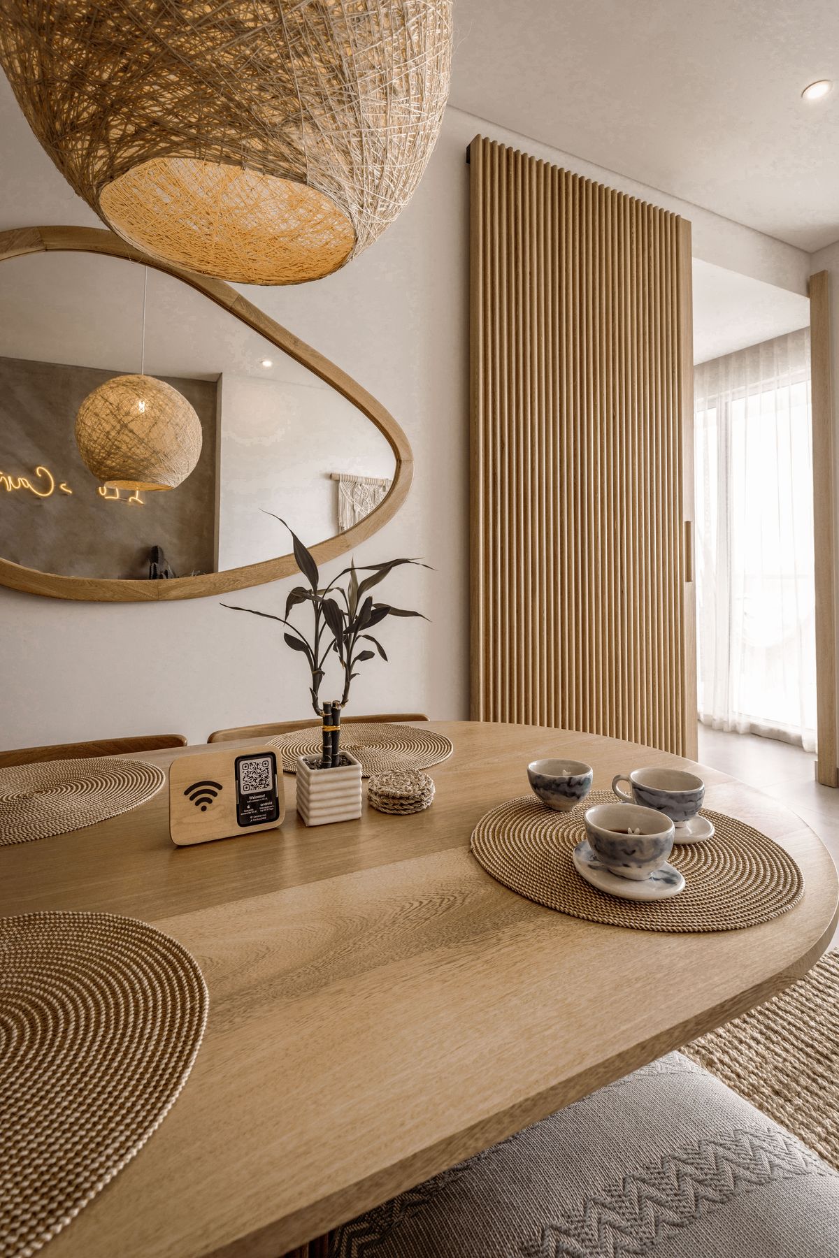 Warm, designer-styled living space of the kind planned for the finished Airbnb
